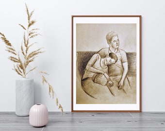 The couple. Drawing, portrait of a loving couple as a high-quality print, man and woman in loving proximity, fine art print