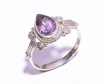 Size 6.25 U.S mughal gems & jewellery 925 Sterling Silver Ring Natural Amethyst Gemstone Fine Jewelry Ring for Women & Girls