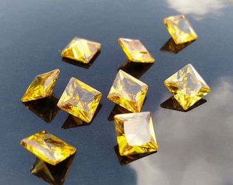 Circonia cúbica amarilla: piedra suelta de circonita cuadrada AAA (2 mm-10 mm)