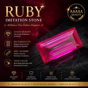 Piedra de imitación de rubí – Rectángulo, Calidad AAAAA, 10 x 20 mm
