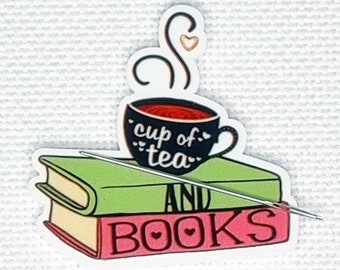 Tea & Books Needle Minder for Cross Stitch | Embroidery | Cover Minder for Diamond Painting