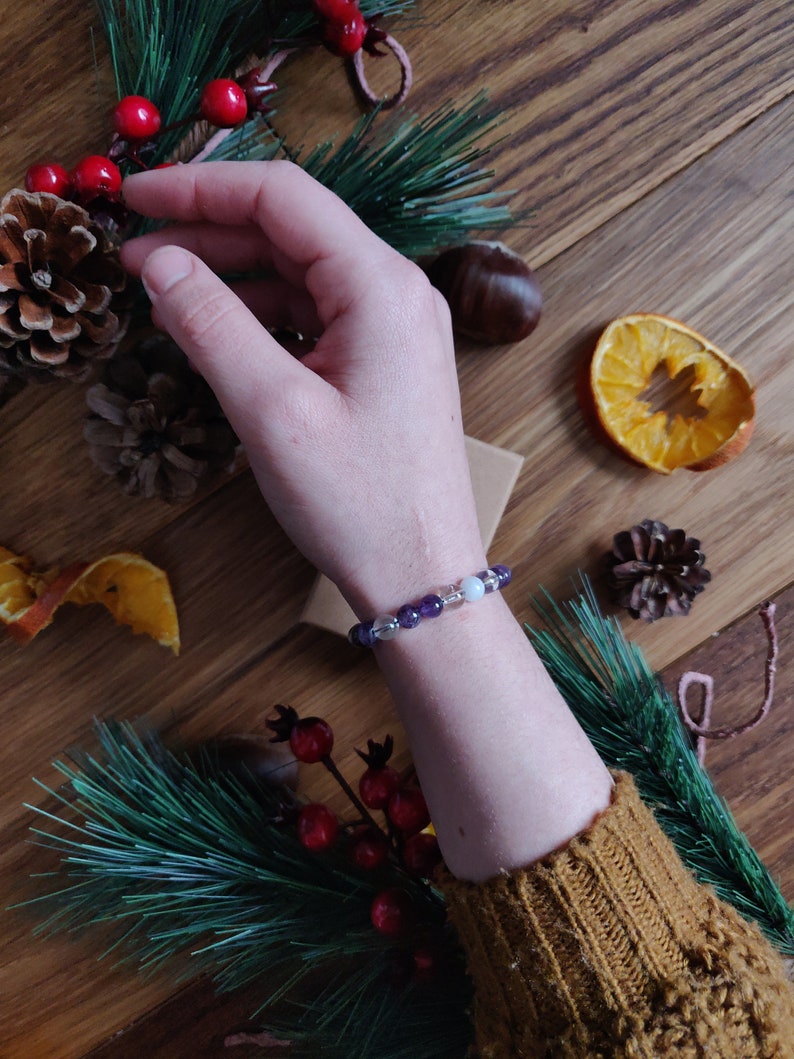 Moonstone Amethyst bracelet Rock Crystal