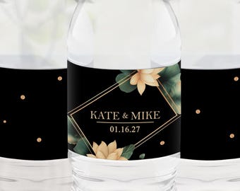 Floral Wedding Water Bottle Labels, Personalized Bottled Water Wrap, Bridal Shower Favor Label, Wedding Reception Favor