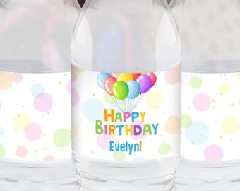 Happy Birthday Water Bottle Labels, Custom Labels for Kids Birthday Party, Bottle Wrappers for Party Favors