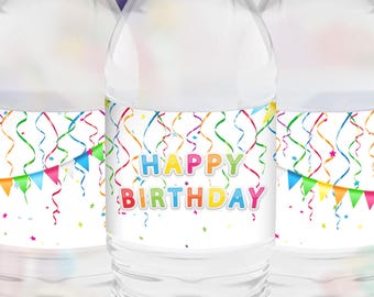 Birthday Banner Water Bottle Labels, Favor Stickers for Kids Party, Bottle Wrappers for First Birthday