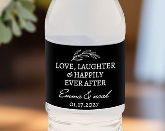 Personalized Water Bottle Labels for Wedding, Minimalist Black and White Wedding Favors, Modern Water Bottle Stickers, B002