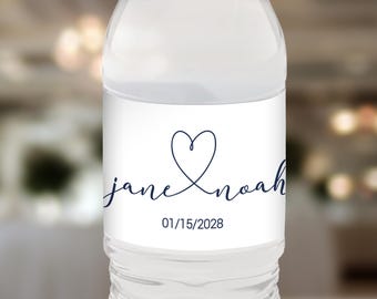 Blue and White Wedding Water Bottle Labels, Traditional Wedding Favors, Custom Printed Wedding Stickers