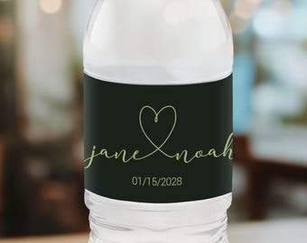 Emerald Green Wedding Water Bottle Labels, Hunter Green Bridal Shower Favors, Dark Green Wedding Decor