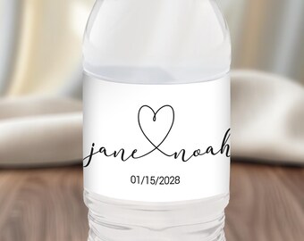 Classic White Wedding Water Bottle Labels, Simple Wedding Favors, Elegant Personalized Drink Stickers, Reception Bottle Wrap