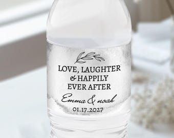 Slate Grey Wedding Water Bottle Labels, Personalized Silver Modern Wedding Stickers, Minimalist Favors Custom Printed
