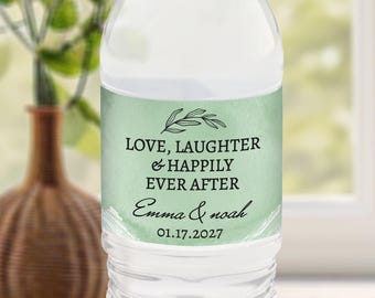 Sage Green Wedding Water Bottle Labels, Earthy Boho Wedding Favors, Custom Printed Waterproof Labels