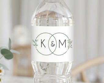 Monogram Water Bottle Labels, Minimalist Thank You Favor Label, Personalized Waterproof Stickers for Wedding Reception