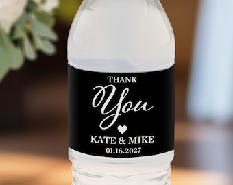 Black Wedding Water Bottle Labels, Modern Minimalist Wedding Favors, Black and White Drink Wraps, Custom Formal Wedding Labels, Printed