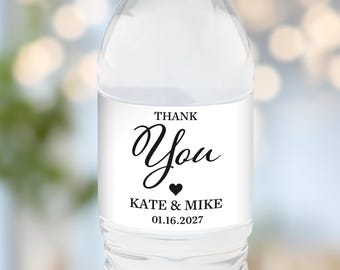 Black Wedding Water Bottle Labels, Modern Minimalist Wedding Favors, Black and White Drink Wraps