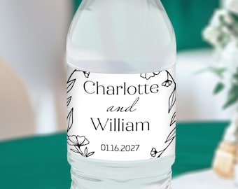 Simple Wedding Water Bottle Labels Minimalist White Wedding Favors Personalized Clean Design Water Labels Modern Script Wedding Decor