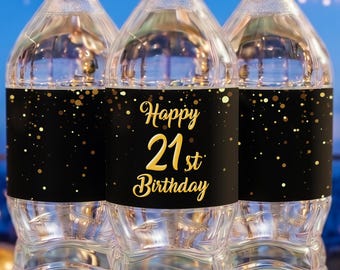 Custom Birthday Water Bottle Labels, 21st Birthday Water Bottle Labels, B-Day Stickers for Party Favors, Adult Birthday Party Labels