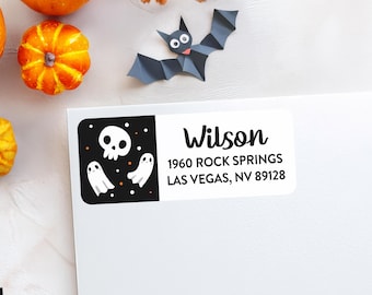 Halloween Address Label, Custom Halloween Return Address Labels, Ghost Label, Skull Label, Return Address Sticker, Halloween Party