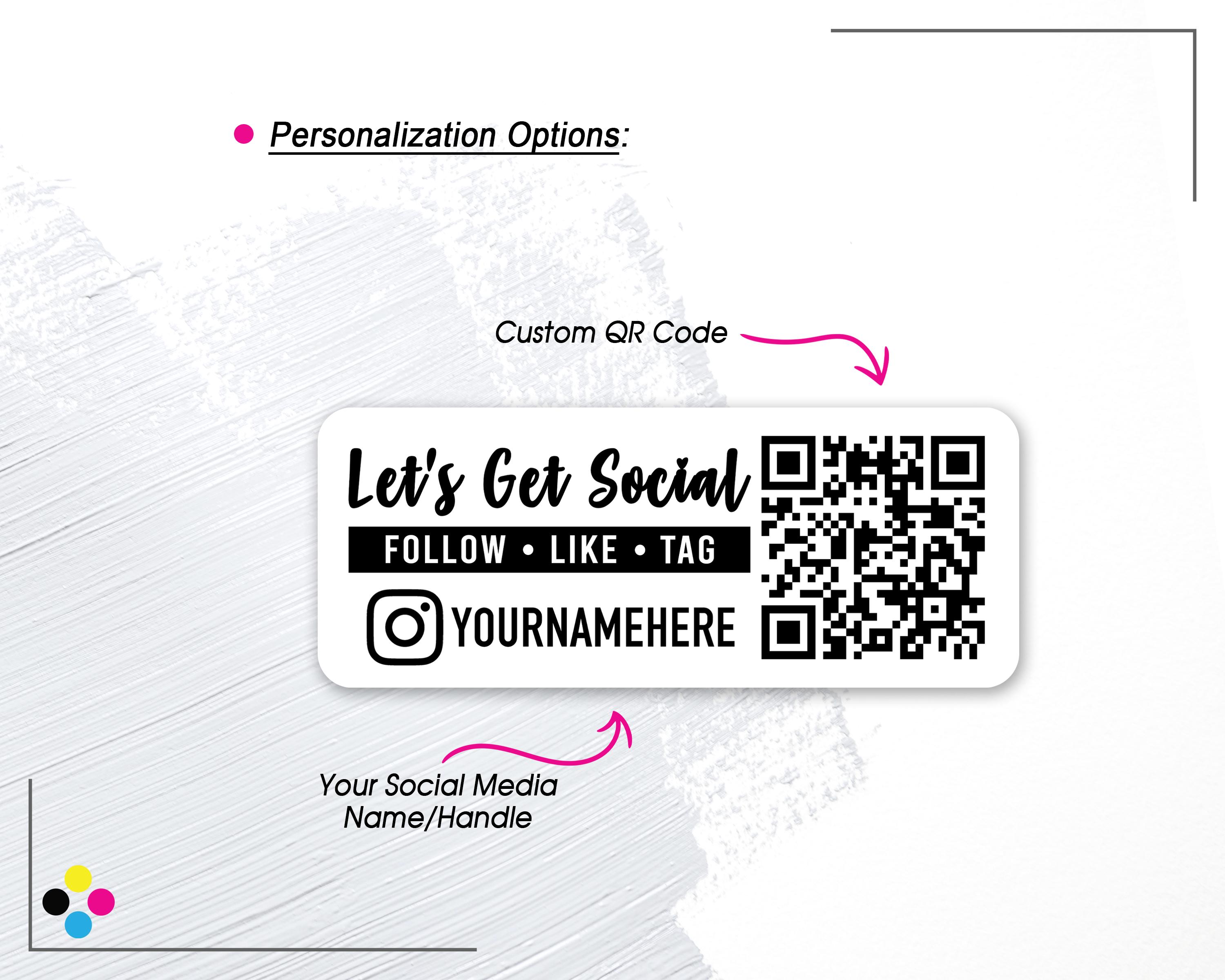 Qr Code Follow Label Let’s Get Social QR Code Labels, Custom Social Media Stickers With QR ...