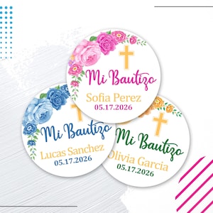 Custom Mi Bautizo Labels for Baptism, Spanish Baptism Labels, Bautizo Calcomanias, First Communion, En Español, Bautizo de Niña o Niño