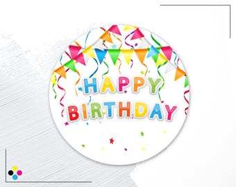 Happy Birthday Party Favor Label, Kids Birthday Party Stickers for Goodie Bags, Circle Labels for Bday Party Favors