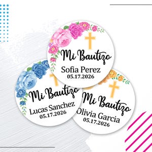 Custom Mi Bautizo Stickers Decorations in Spanish, Personalized Labels for Baptism Favors, Stickers de Recuerdo para Bautizo