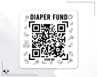 Diaper Fund QR Code Labels, Baby Shower Custom QR Code Stickers, Personalized Party Favor Label