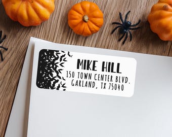 Bat Mailing Labels, Halloween Return Address Label, Personalized Halloween Stickers, Halloween Invitation