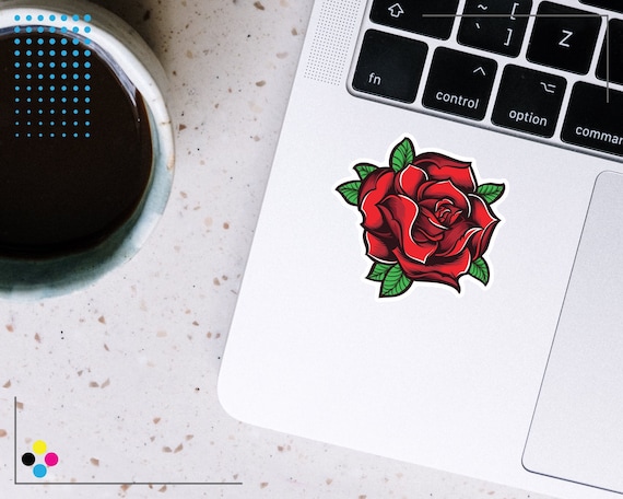 Red Rose Sticker – Vinyl Decal – American Traditional Tattoo Style – Retro Rose Sticker for Skateboard, Laptop, Water Bottle – Gift Idea