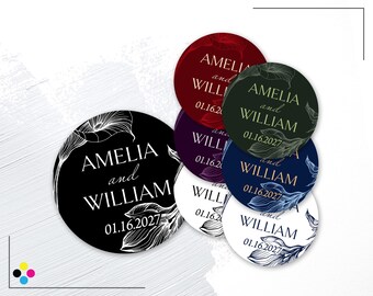 Custom Wedding Labels, Circle Floral Wedding Label, Personalized Bridal Shower Favor Stickers, Wedding Gift Tags