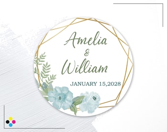 Custom Geometric Wedding Favor Labels, Personalized Floral Wedding Sticker, Bridal Shower Favor Tags, Wedding Guest Thank You
