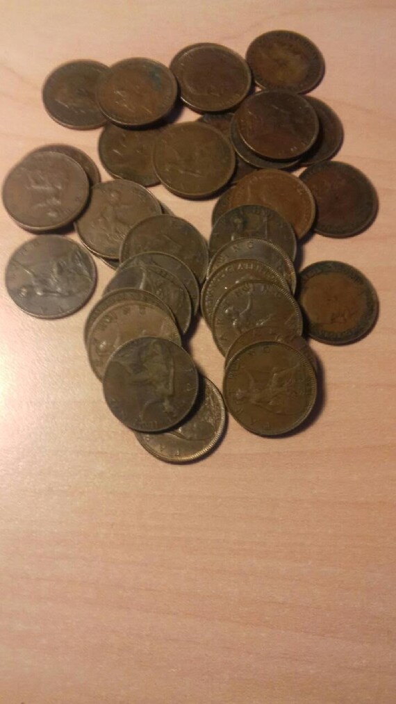Lot of 10 Different Great Britain 1 Penny Coins 1912-1921 George V