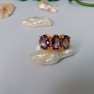 Anillo de amatista natural en plata de ley 925, anillo de banda de plata.