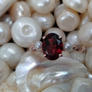 Sterling Silver Natural Garnet, Diamond & Pearl Ring