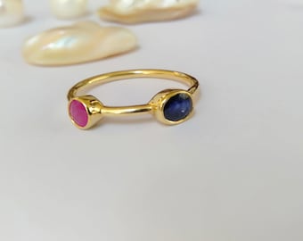 Sterlingzilveren ring met robijn en saffier – sierlijke 925 ring – VS 7