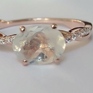 Sterling Silber 925 Natürlicher Regenbogen Mondstein & KubikZirkon Ring, zierlicher Ring