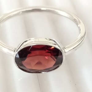 Sterling Silver 925  Garnet Ring, Solo Ring, January Birthstone Ring, Delicate Ring,