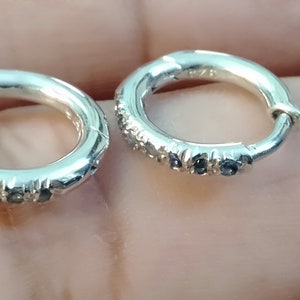 Sterling Silver Natural Blue Sapphire Hoop Earrings, Huggie Hoops, Dainty Hoops, Tiny Hoops