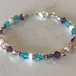 Purple and Blue Beaded Bracelet With Swarovski Crystals