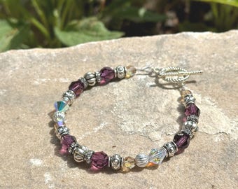 Purple Swarovski Crystal and Silver Beaded Bracelet