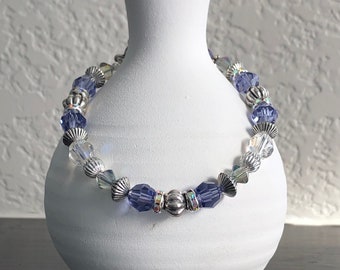 Purple Swarovski Crystal & Silver Beaded Bracelet