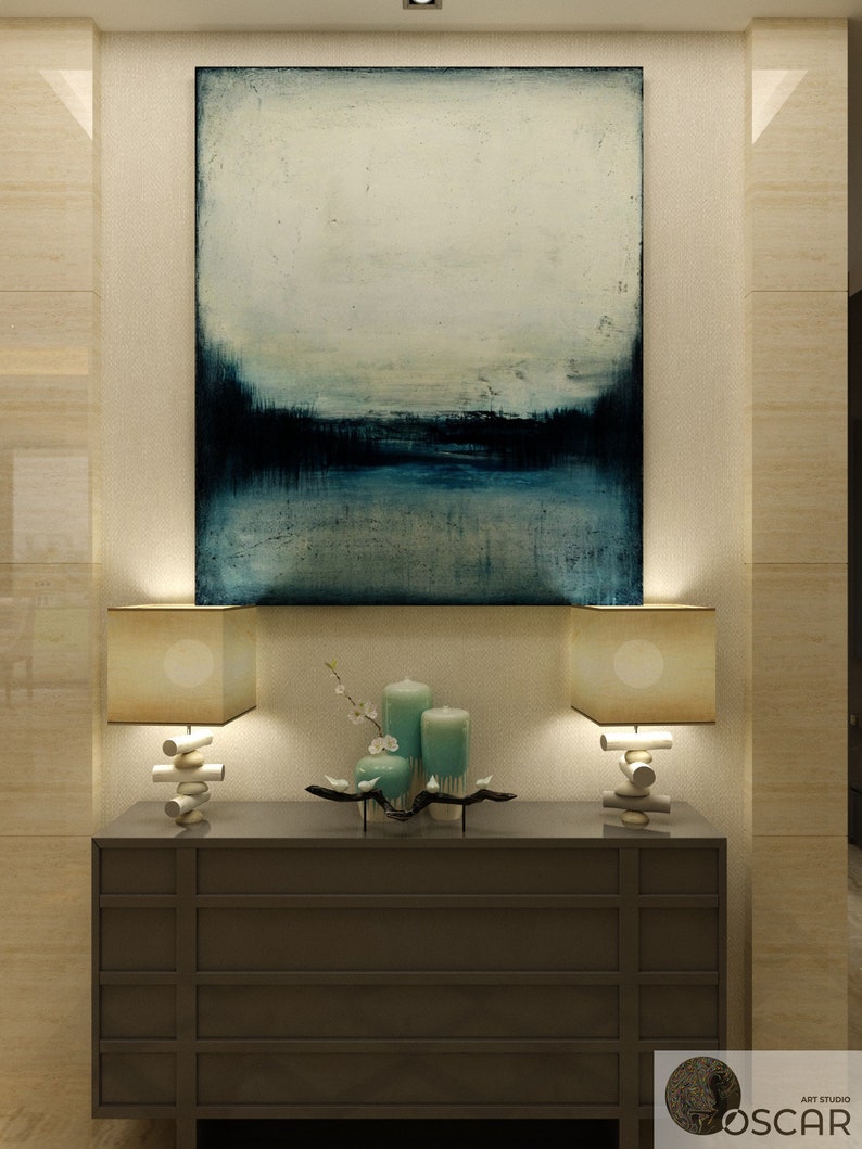 Extra Large Wall Art Blue Abstract Canvas Art Oversize Etsy