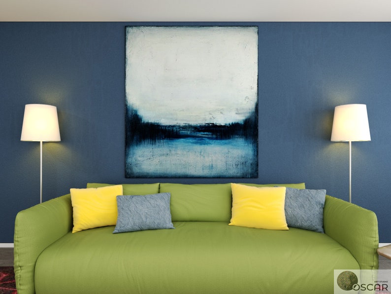 Extra Large Wall Art Blue Abstract Canvas Art Oversize Etsy