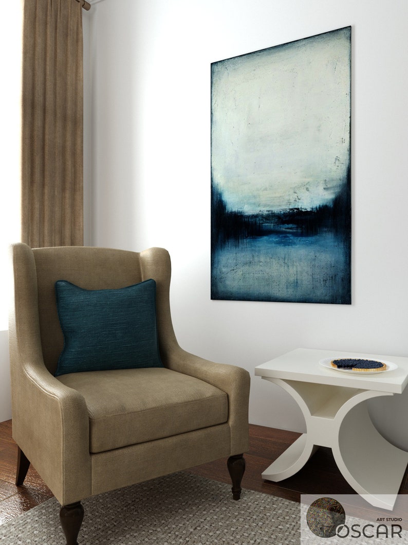 Extra Large Wall Art Blue Abstract Canvas Art Oversize Etsy