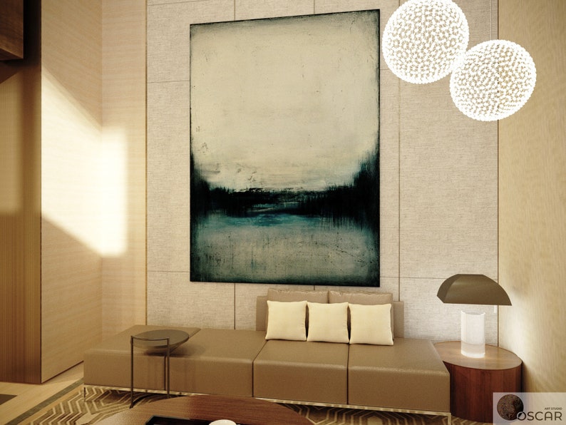 Extra Large Wall Art Blue Abstract Canvas Art Oversize Etsy
