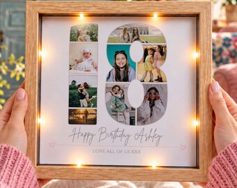 Gepersonaliseerd cadeau voor haar 18e verjaardag, fotolijst voor de 18e verjaardag van je dochter, cadeaus voor de 18e verjaardag van je kleindochter, gepersonaliseerde kaars voor de 18e verjaardag
