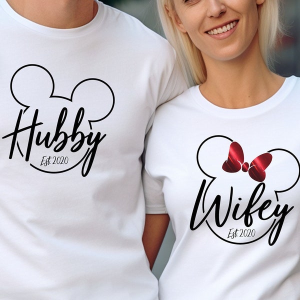 Camisetas de Disney Mr & Mrs, camisetas de Wifey and Hubby, camisetas de recién casados, camisetas de luna de miel, camisetas de parejas, camisetas de recién casados,