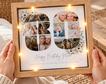 Personalisierter Bilderrahmen mit Fotocollage zum 80. Geburtstag, Geschenk für Oma, Geschenk zum 80. Geburtstag für die Großmutter, Geschenk zum 80. Geburtstag für Mama