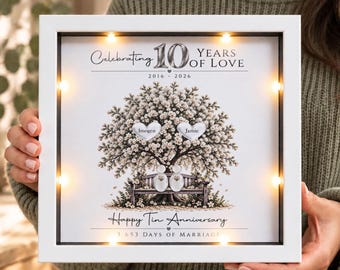 10th Wedding Anniversary Gift, Personalised Tin Anniversary Frame, 10 Years Married, 3D Pebble Art