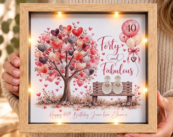 Gepersonaliseerde fotolijst met glazen kiezels voor de 40e verjaardag, aquarelbankje, aandenken voor de 40e verjaardag van een vrouw, Veertig en fantastisch