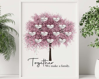 Personalised family tree framed print, Together family gift, Mothers day gift, Christmas gift, Mum birthday, Nan birthday, Gifts for her,